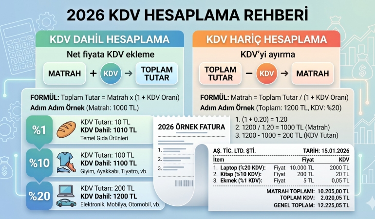 KDV dahil ve hariç hesaplama formülü 2026