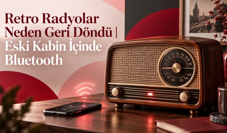 Retro Radyolar Neden Geri Döndü | Eski Kabin İçinde Bluetooth Ahşap dokulu kabini, yuvarlak düğmeleri ve ibreli göstergesi olan bir radyo bugün bir evin rafında duruyorsa,