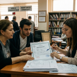 Mirasçılık belgesi ve resmî ilan evraklarını inceleyen kişi